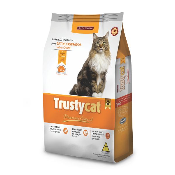 Ração Trusty Cat Premium Especial Castrado Carne 1KG - Kit com 2 unidades