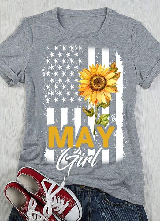 May Girl American Flag Sunflower T Shirt cotton t-shirt Hoodie Mug