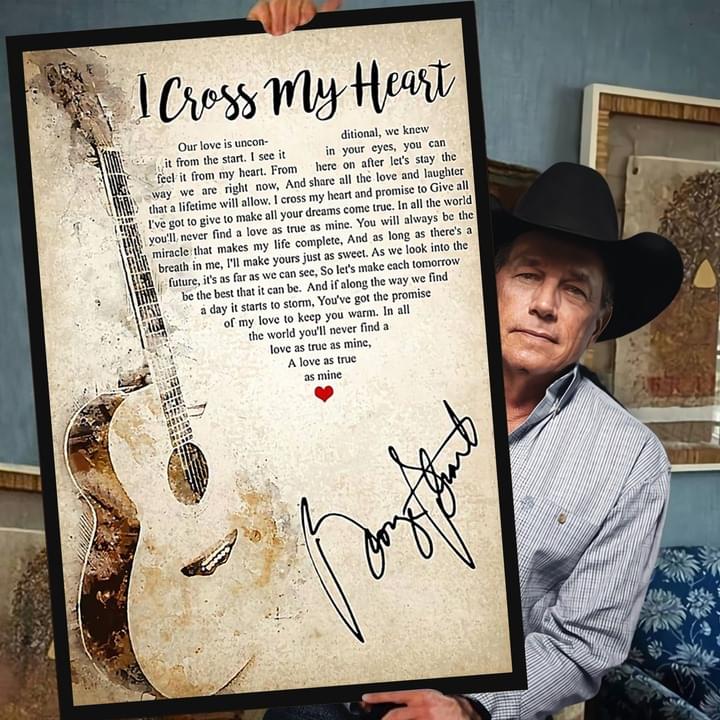George Strait I Cross My Heart Lyrics Typography Signed Guitar For Fan ...
