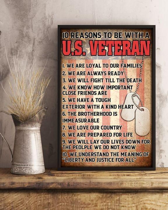 10 Reasons To Be With Us Veteran American Flag Loyal Ready Brotherhood Liberty Justice Poster Canvas