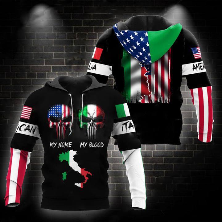 American My Home Italian My Blood Skull Flag 3d Print Hoodie 3d shirt hoodie sweatshirt