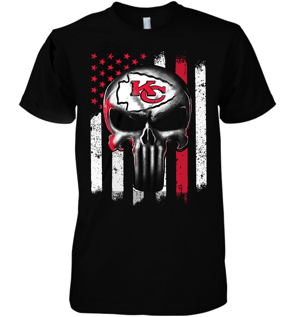 Kansas City Chiefs Punisher Skull Us Flag For Fan cotton t-shirt Hoodie ...