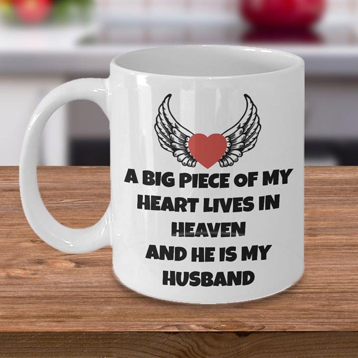 A Big Piece Of My Heart Lives In Heaven And He Is My Husband Wings Mug