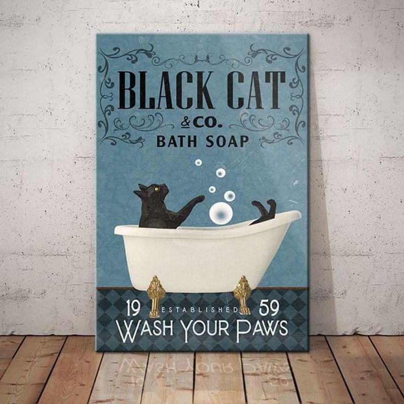 Bath Soap Wash Your Paws Black Cat & co Cat Poster No Frame