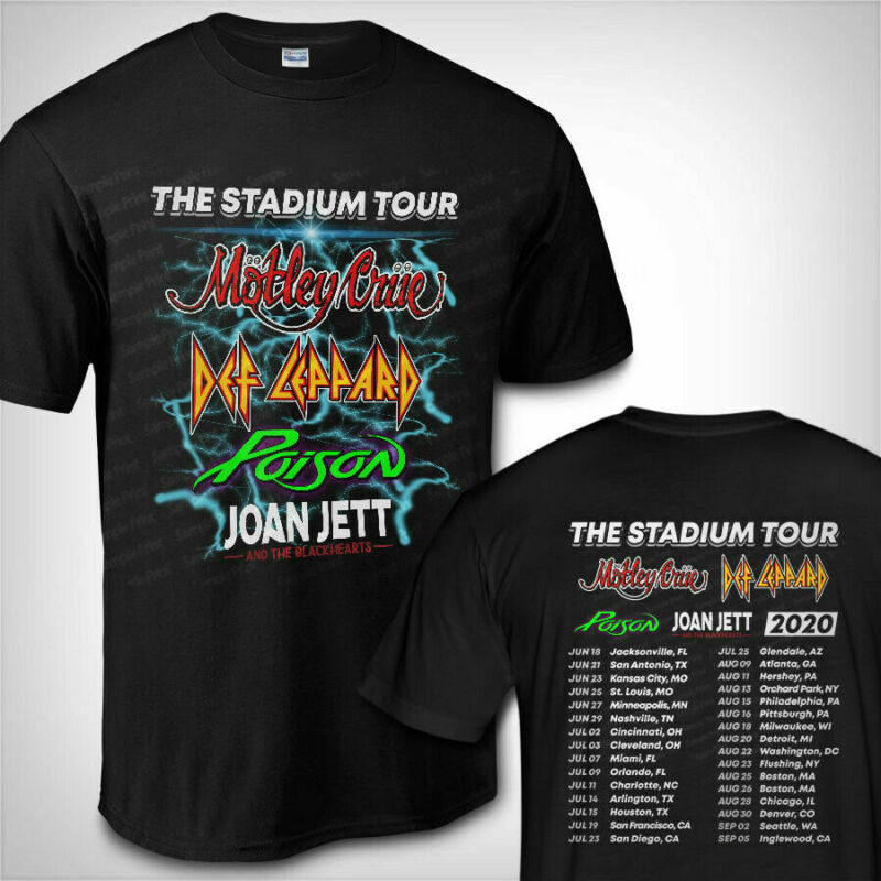 New Motley Crue Def Leppard Poison The Stadium Tour 2020 T-SHIRT Black