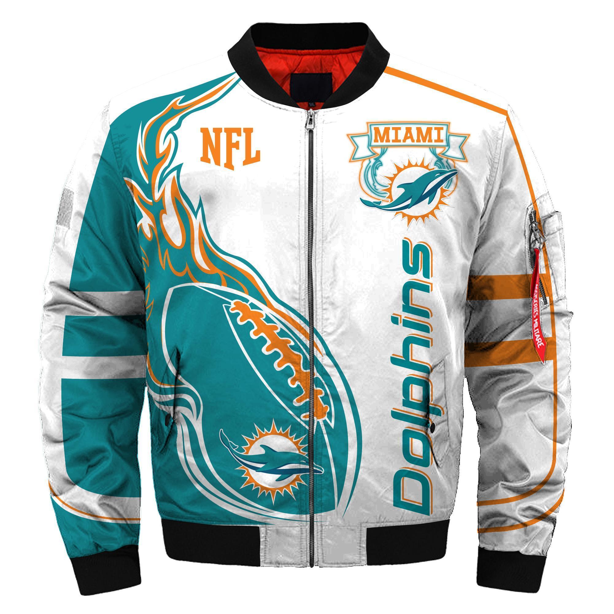 002 Nfl Miami Dolphins Custom North Face Winter Jacket Bomer High Quality Plus Size Jacket