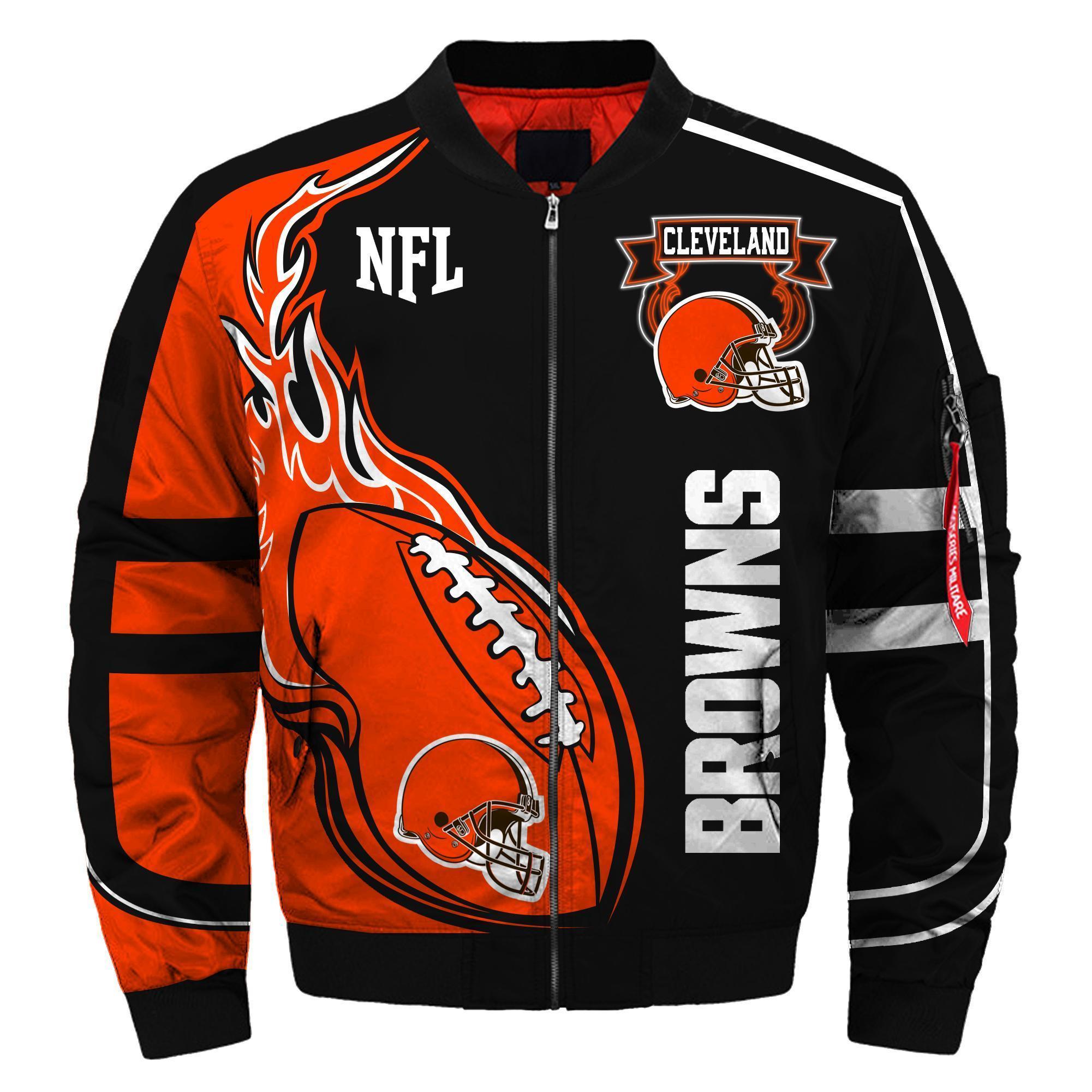 007 Nfl Cleveland Browns Custom North Face Winter Jacket Bomer High Quality Plus Size Jacket
