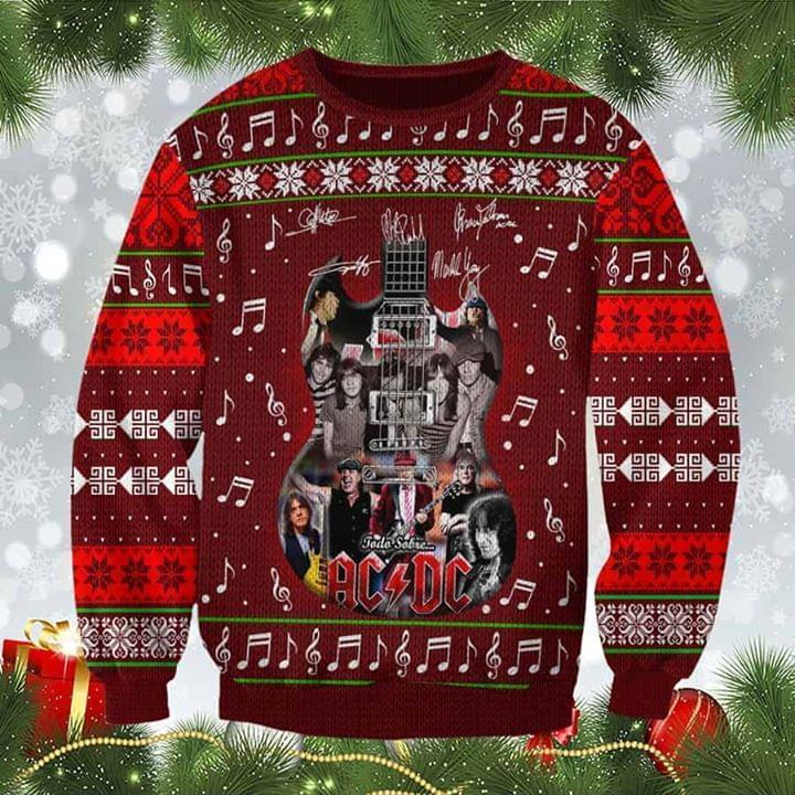 Acdc Signatures Guitar Ugly Christmas 3d Printed Sweatshirt 3d