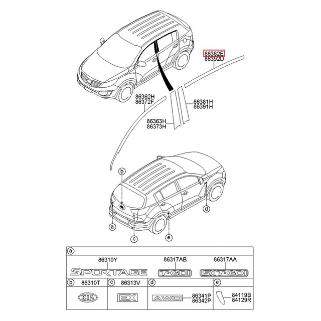 Adesivo Acabamento Superior Porta Esquerda Kia Sportage 2010/2015 863823W000