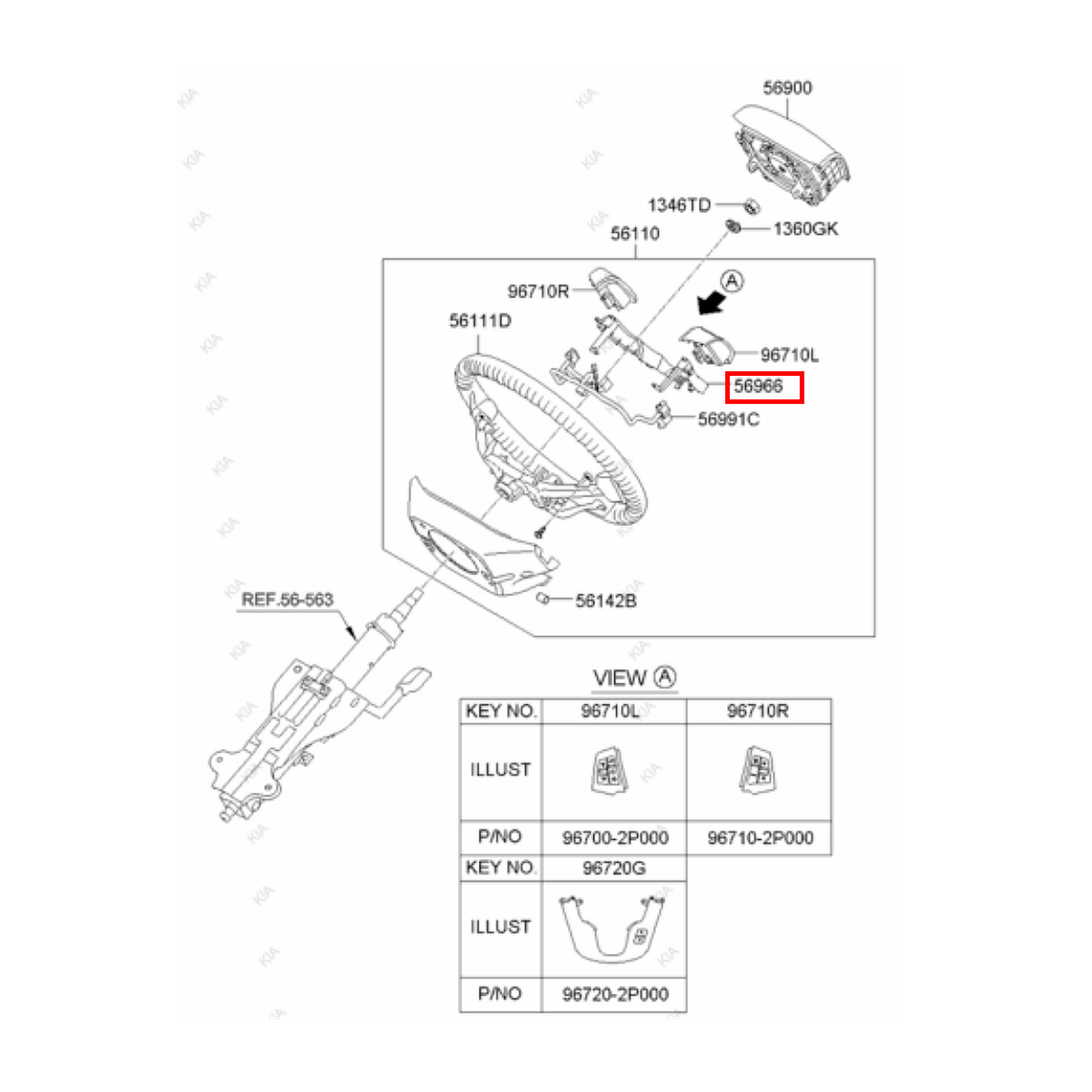 Moldura Interruptor Volante Kia Sorento 2009/ 569962P000AMN