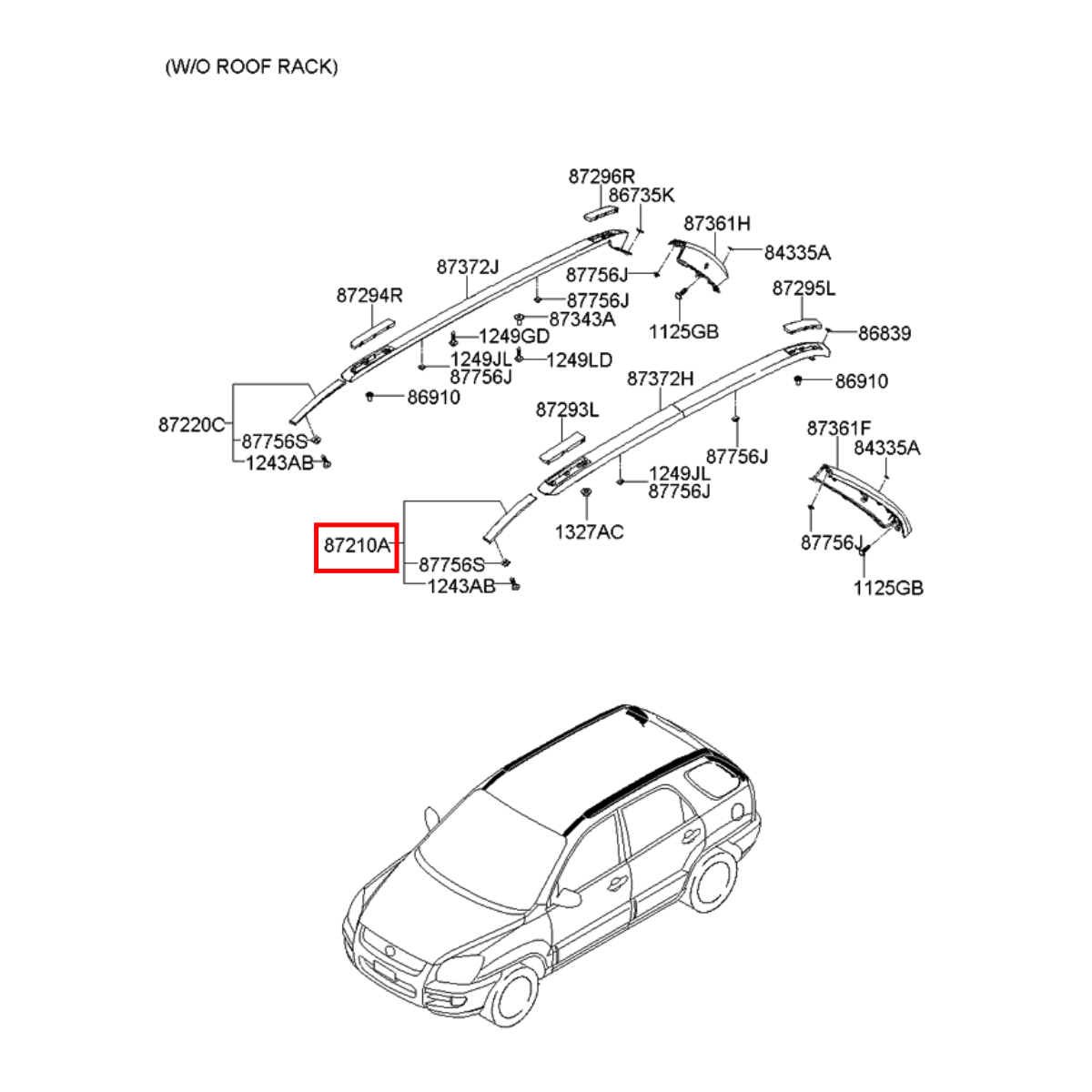 Moldura Rack Teto Dianteira Esquerda Kia Sportage 2005/2010 872101F000