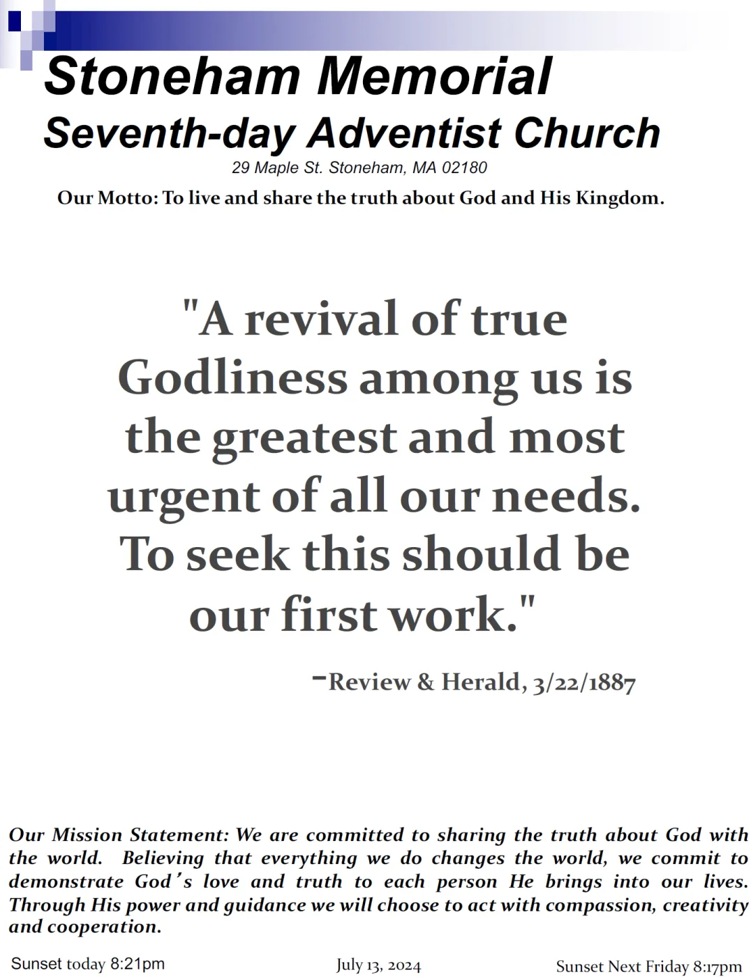 Cover of the bulletin for July 13, 2024