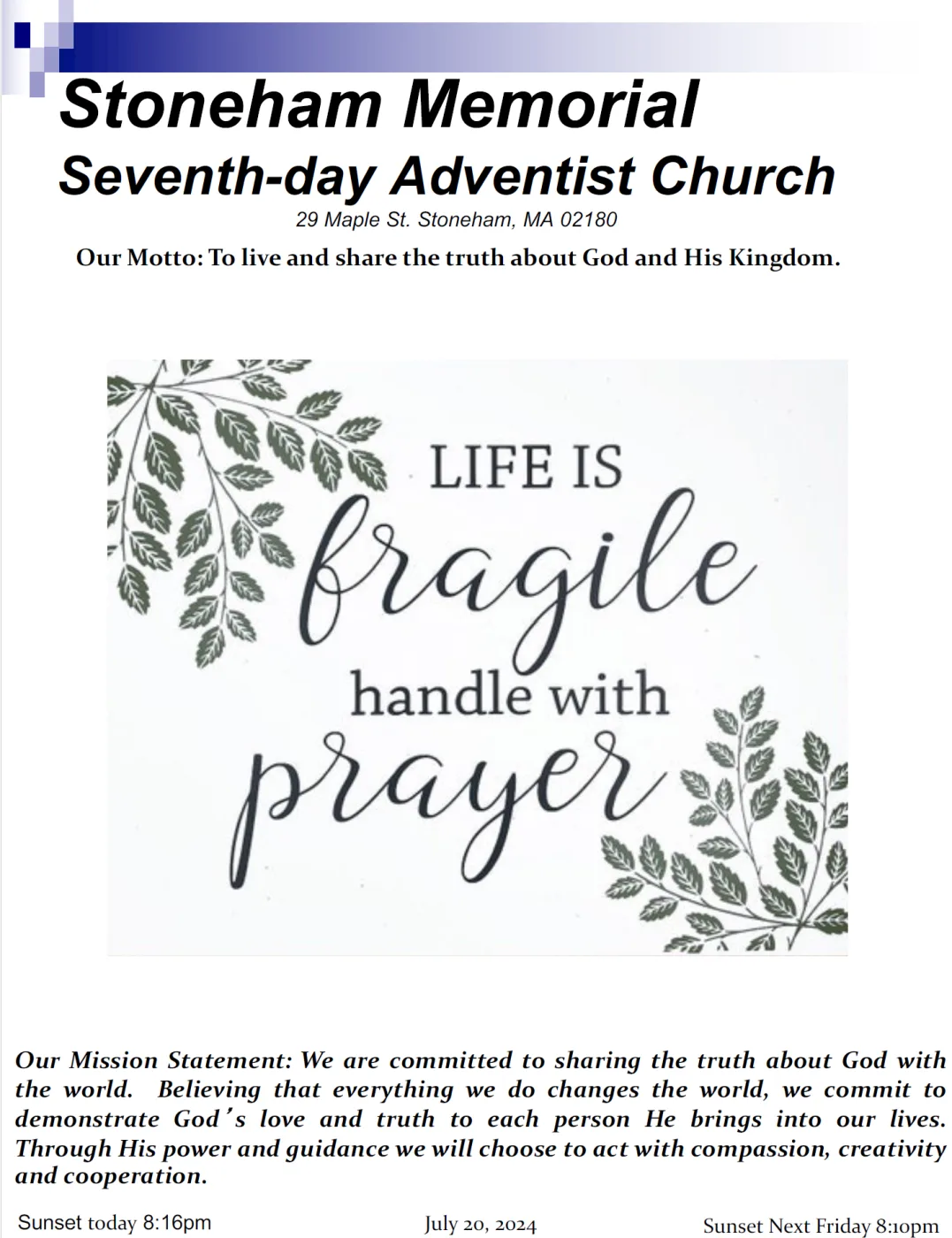Cover of the bulletin for July 20, 2024