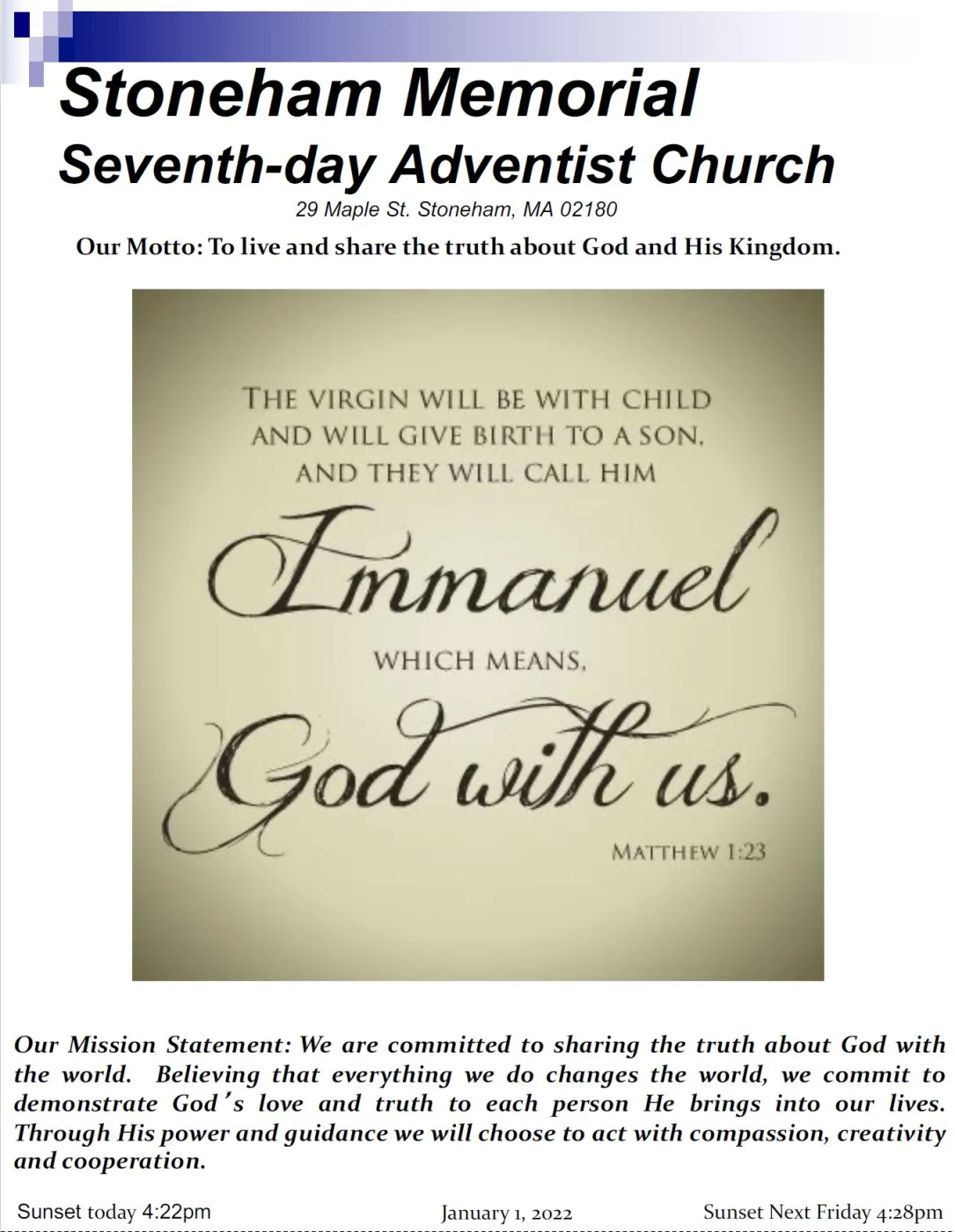 Cover of the bulletin for January 1, 2022
