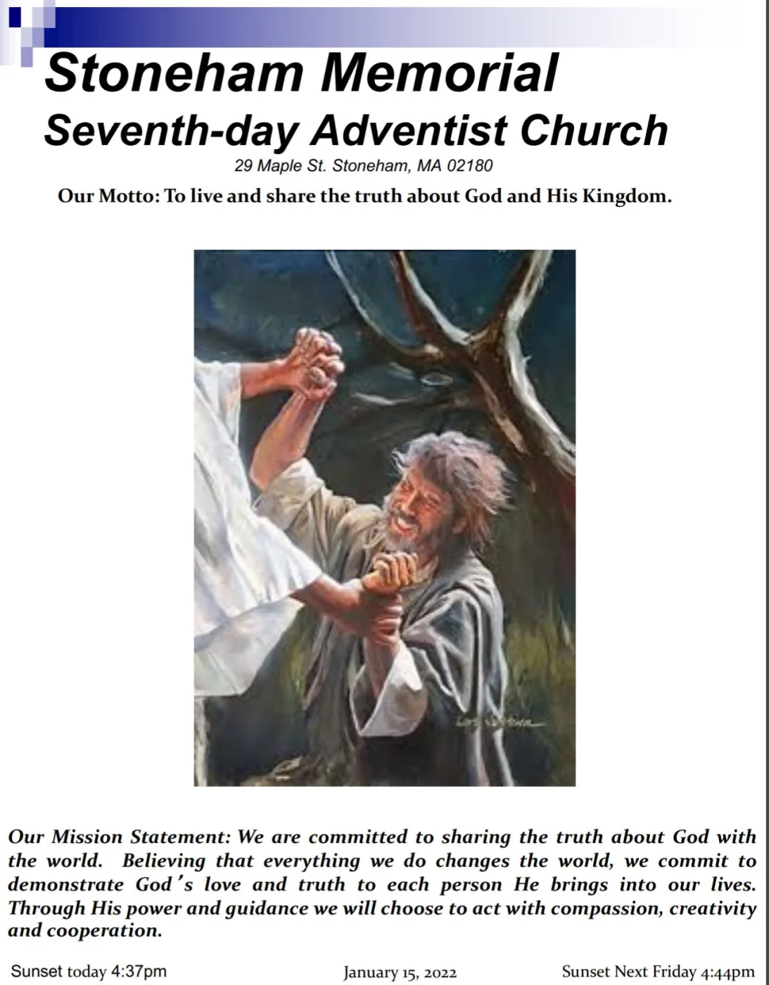 Cover of the bulletin for January 15, 2022
