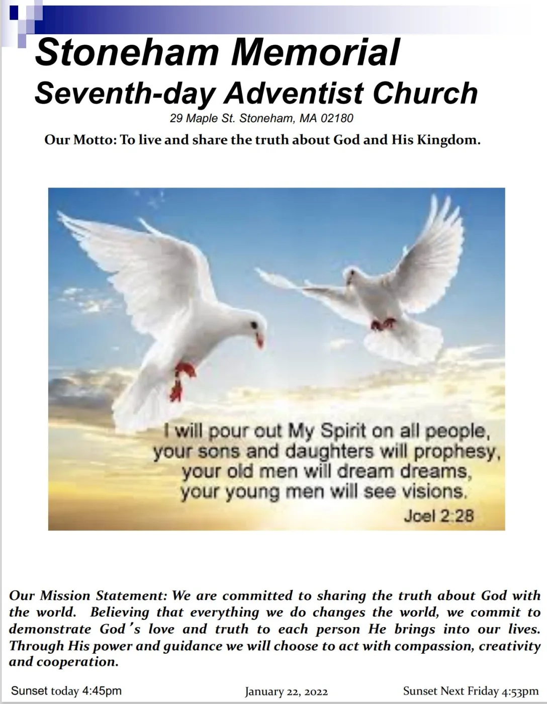 Cover of the bulletin for January 22, 2022