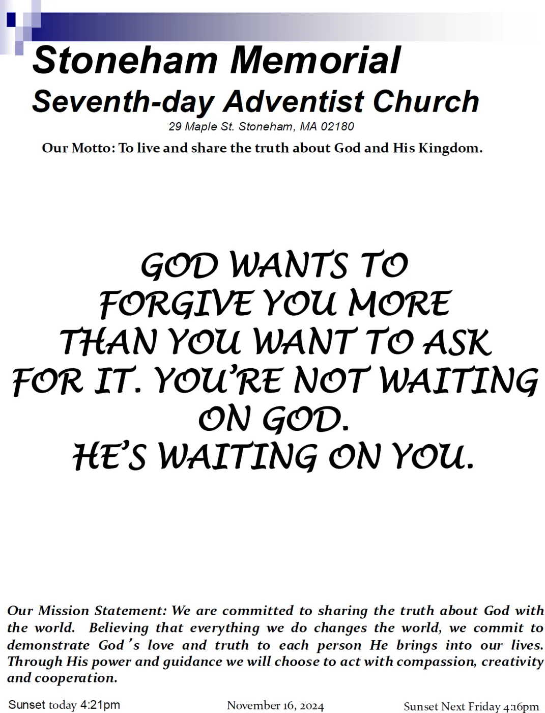 Cover of the bulletin for November 16, 2024