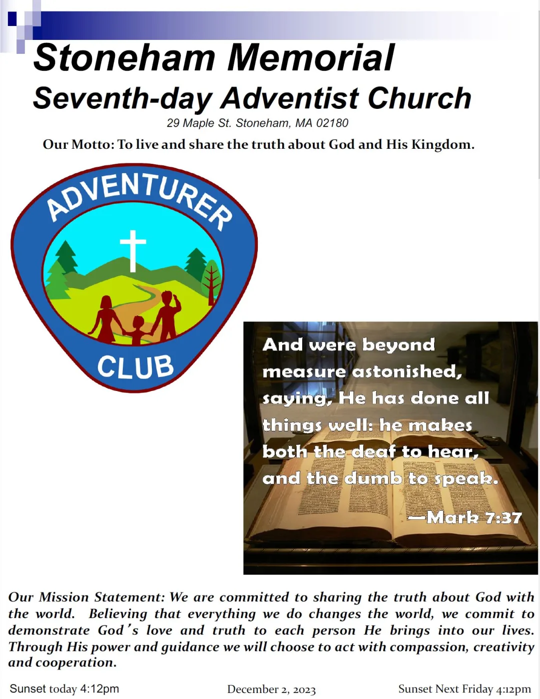 Cover of the bulletin for December 2, 2023