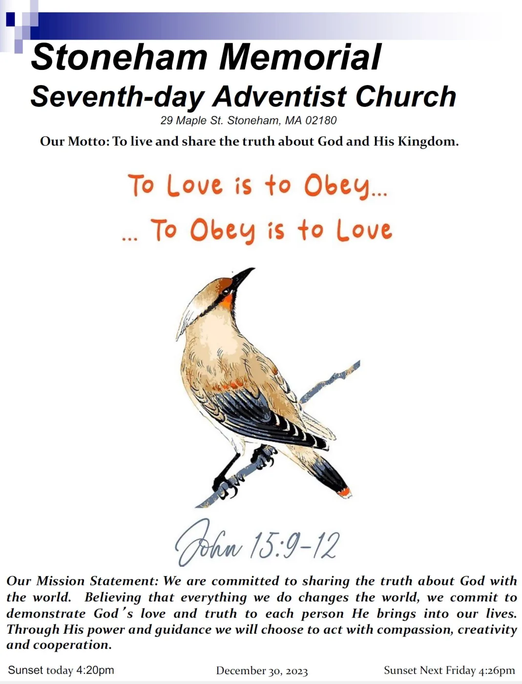 Cover of the bulletin for December 30, 2023
