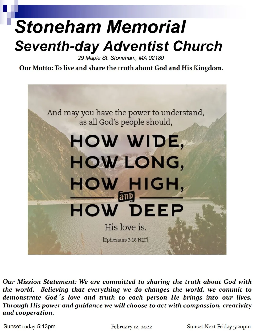 Cover of the bulletin for February 12, 2022