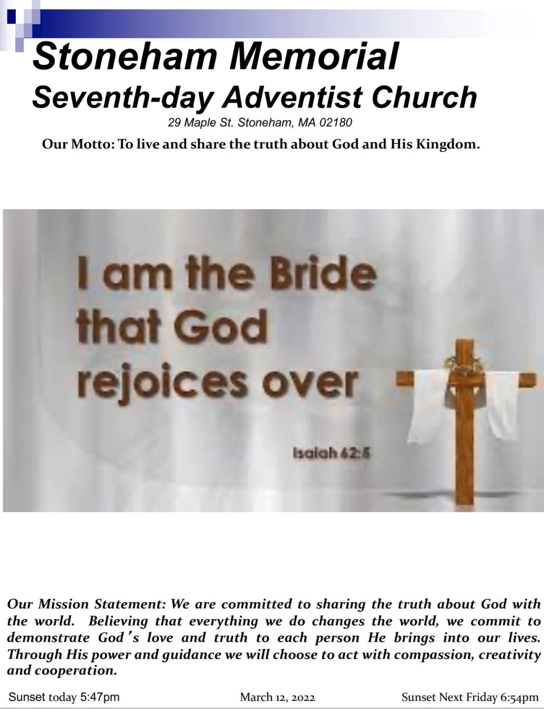 Cover of the bulletin for March 12, 2022