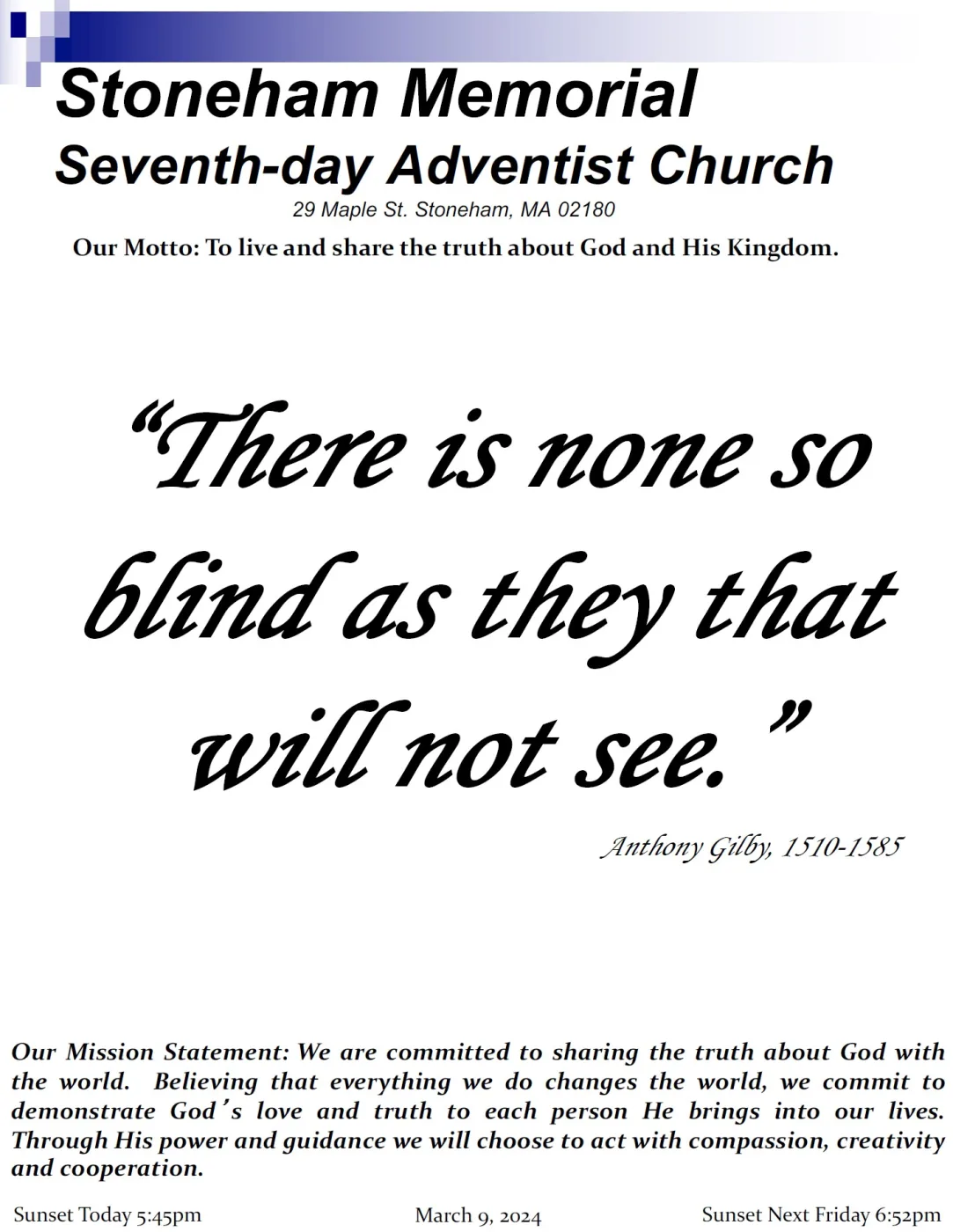 Cover of the bulletin for March 9, 2024
