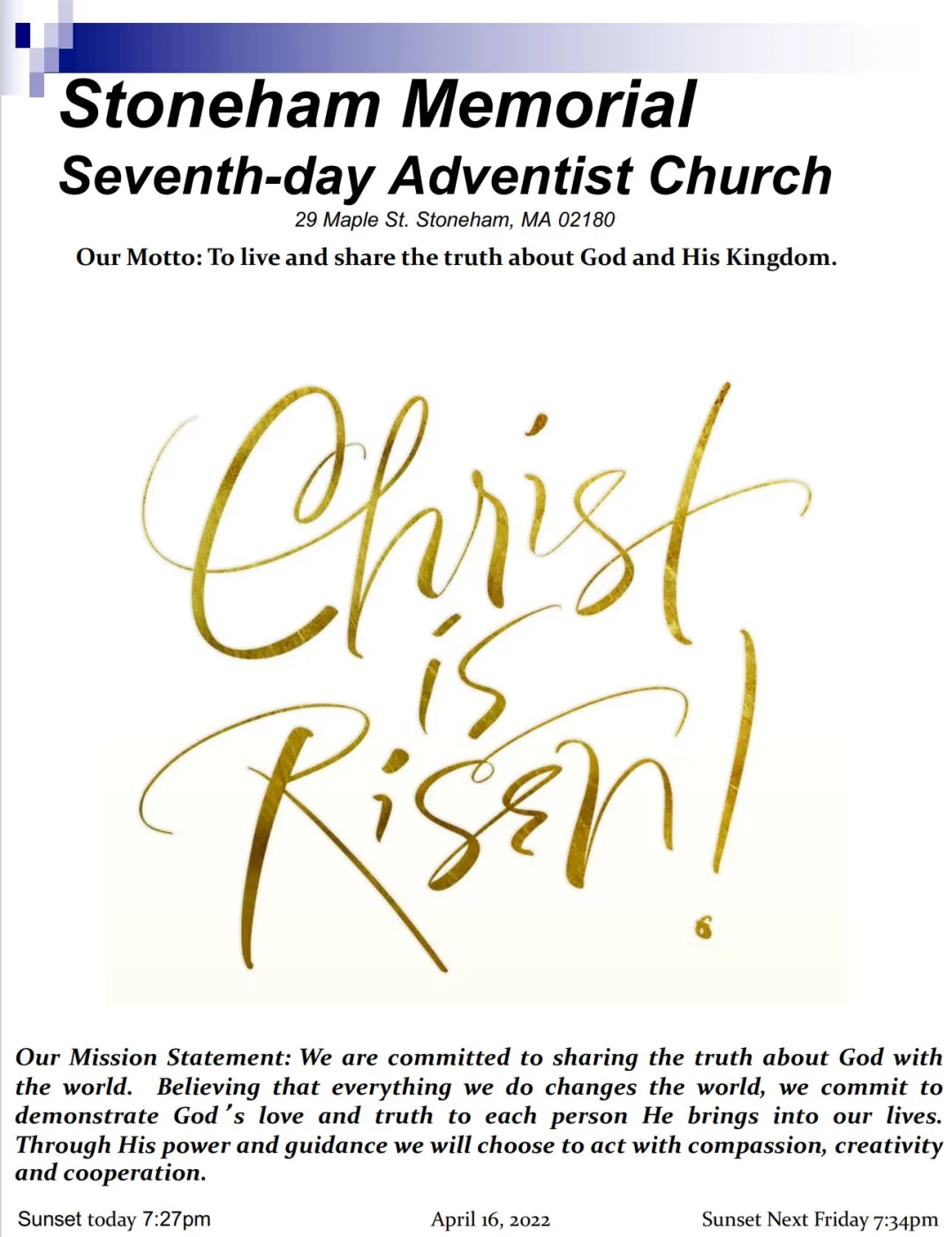 Cover of the bulletin for April 16, 2022