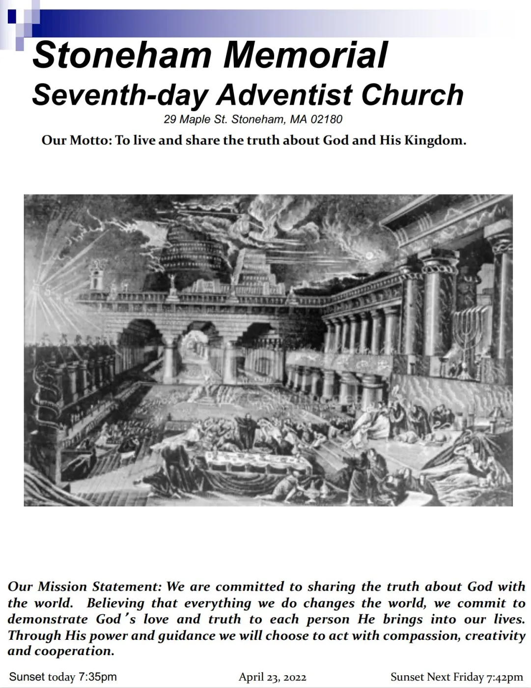 Cover of the bulletin for April 23, 2022