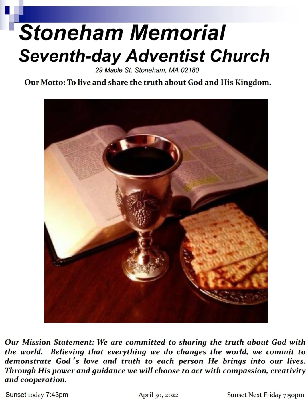 Cover of the bulletin for April 30, 2022