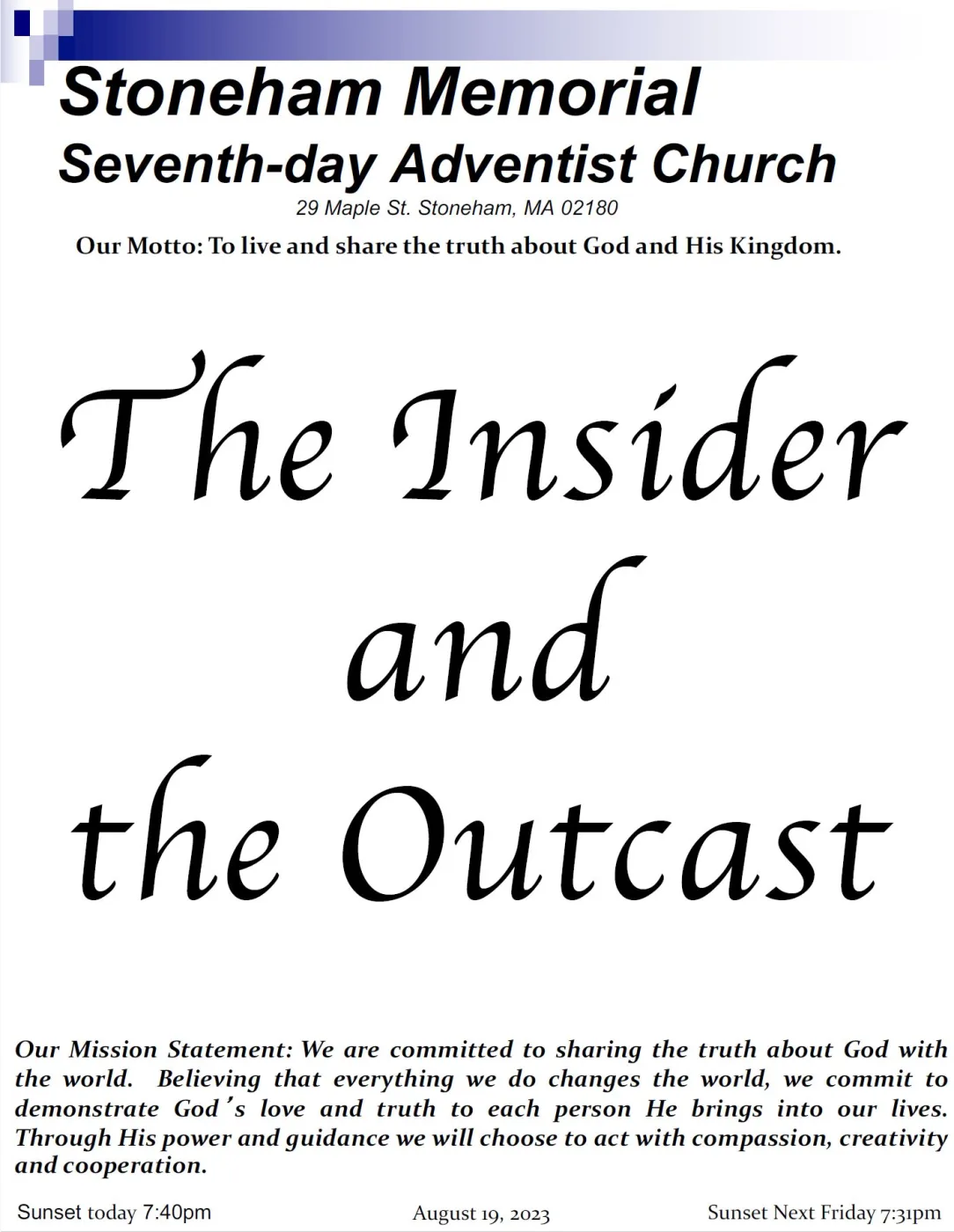 Cover of the bulletin for August 19, 2023