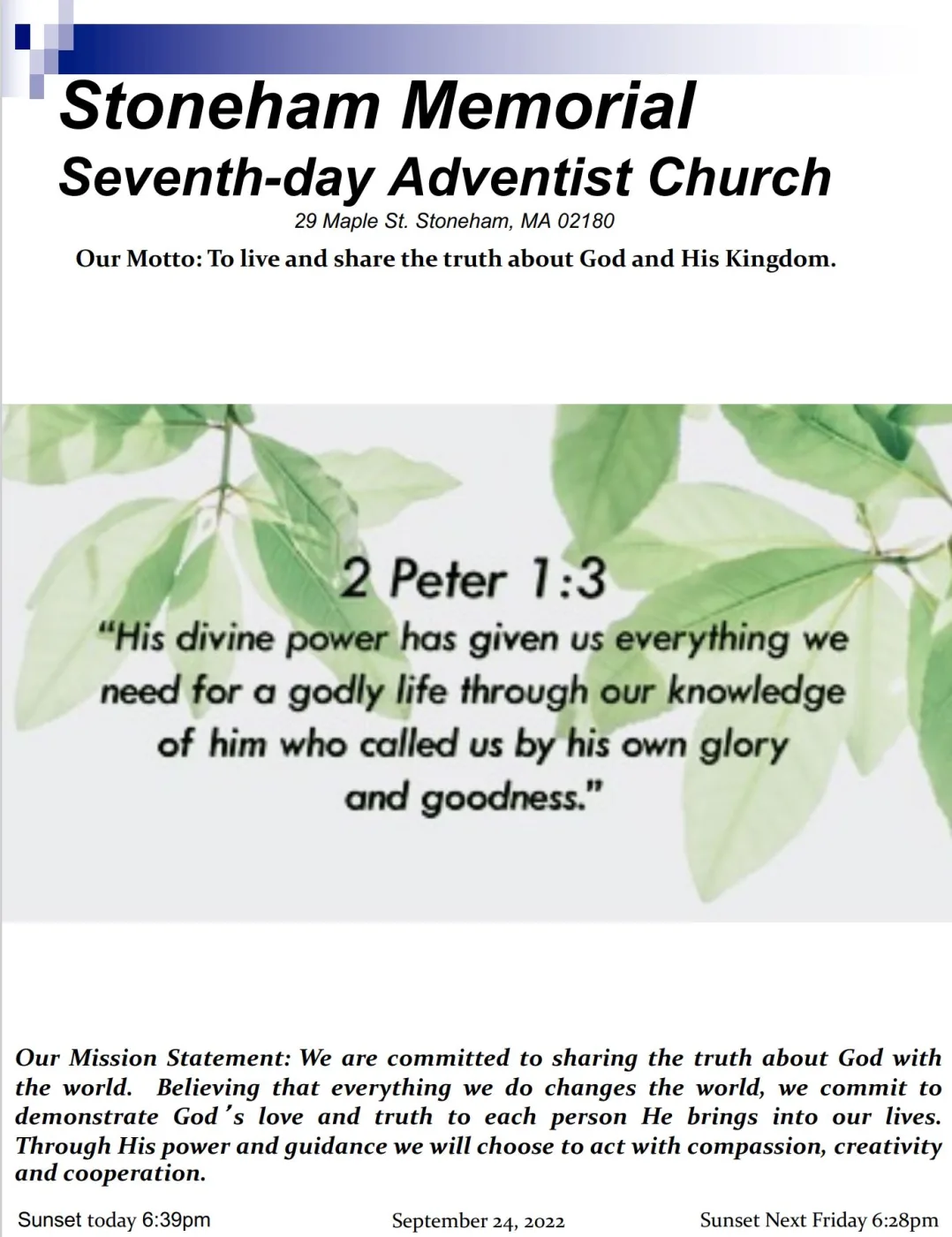 Cover of the bulletin for September 24, 2022