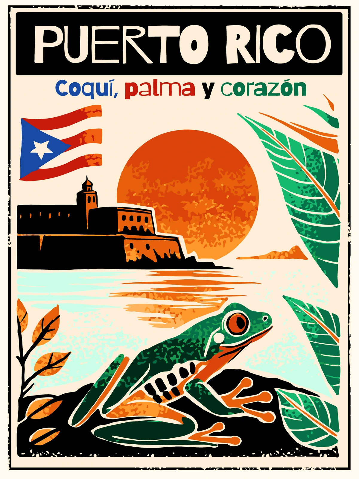 Puerto Rico Coquí Palma Corazón Poster