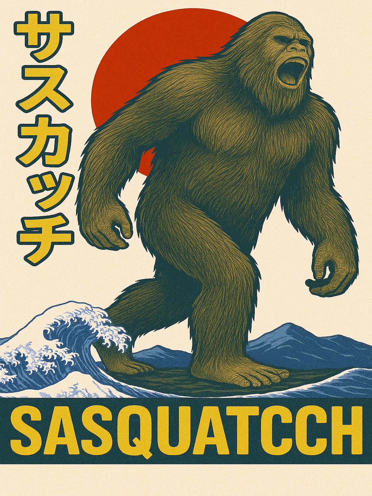 Sasquatch Japanese Wave Art Poster