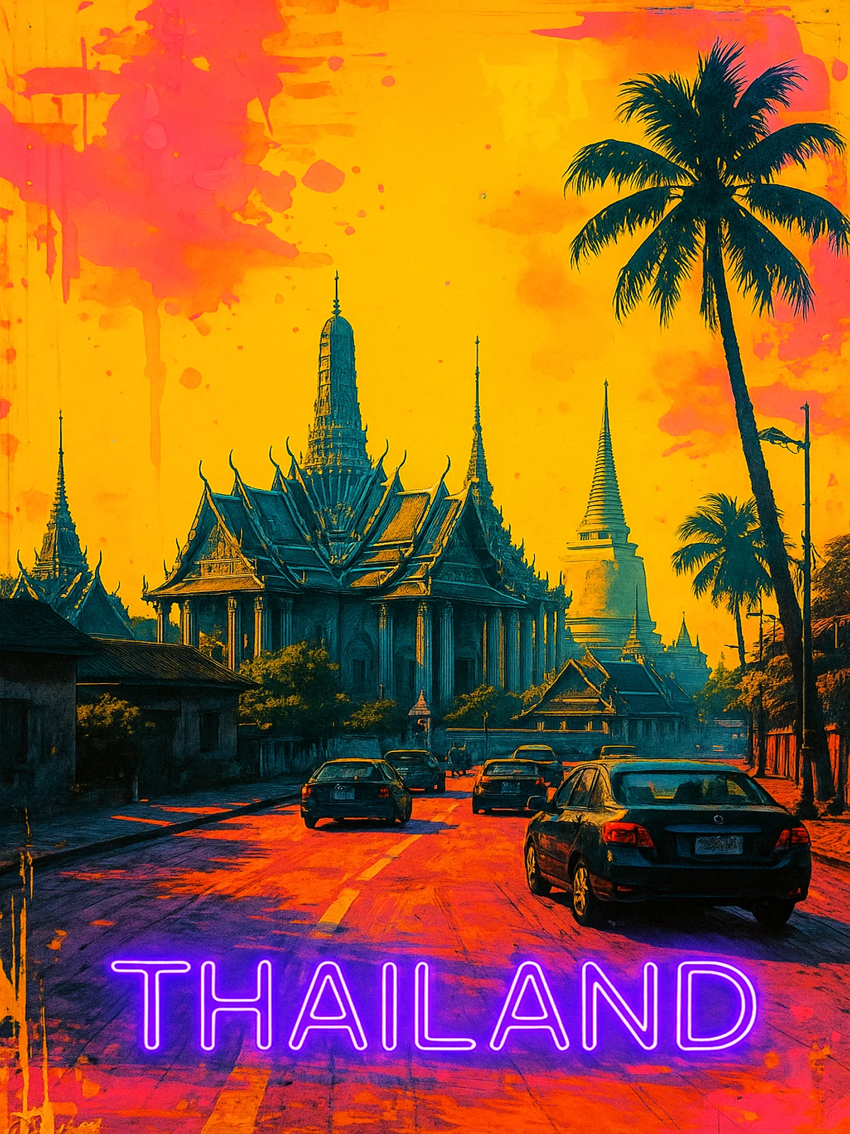 Thailand Neon Cityscape Poster