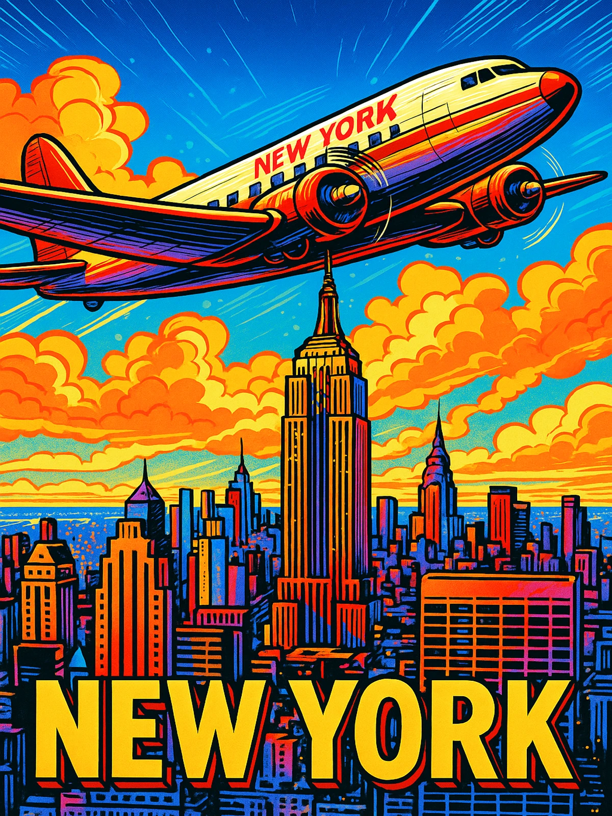 New York Skyline Vintage Plane Poster