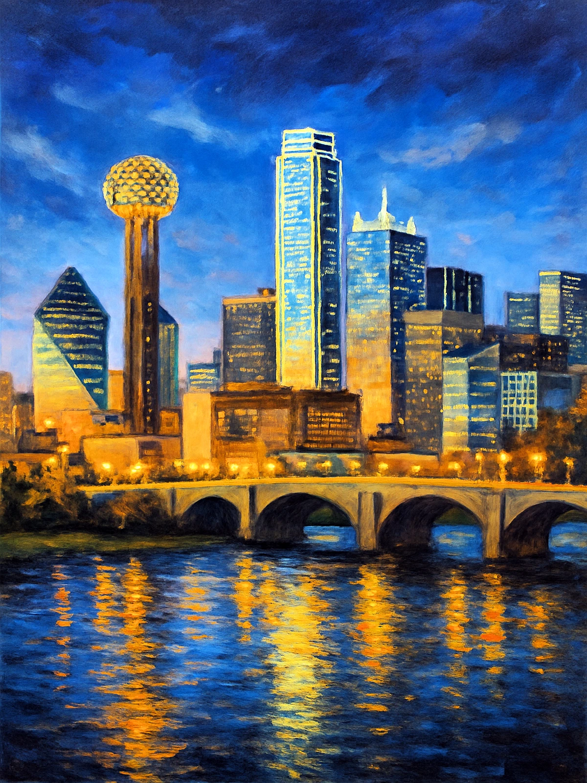 Dallas skyline night lights Poster