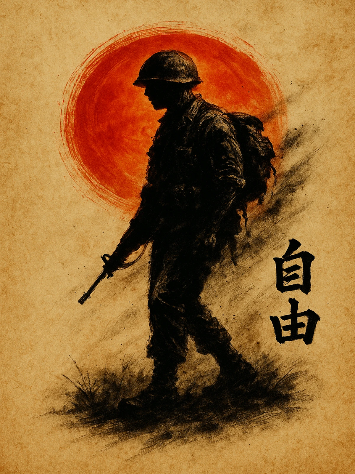 Soldier and Rising Sun Freedom Poster