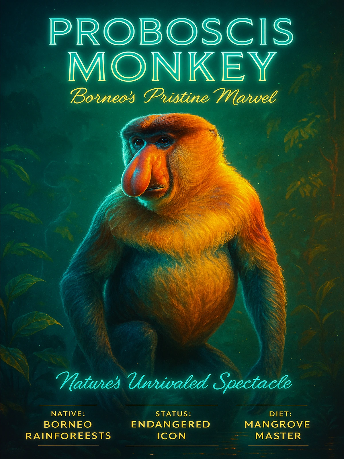 Proboscis Monkey Borneo's Pristine Marvel Poster
