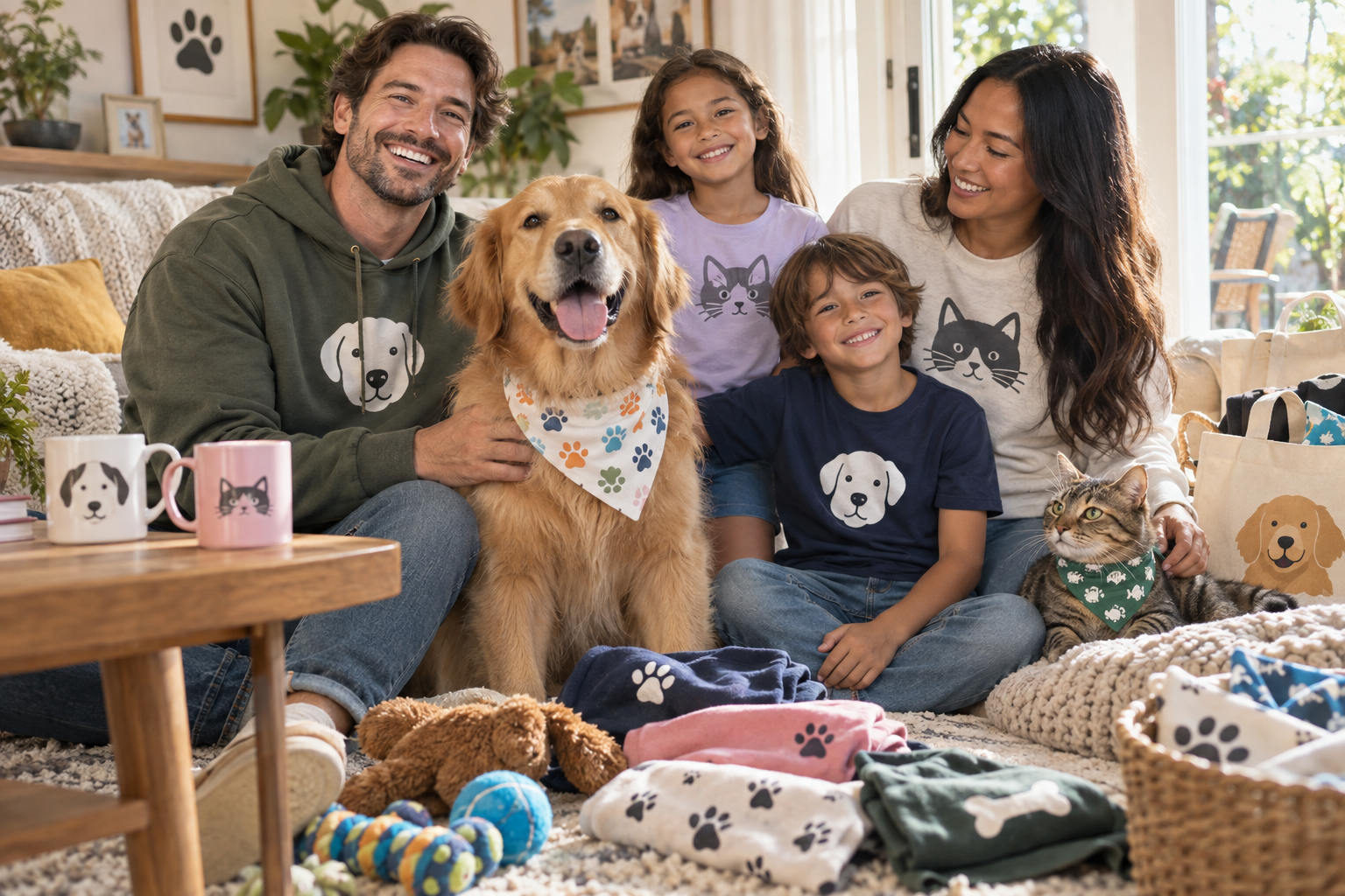 Pet-parent shirts plus bandanas, mugs and totes