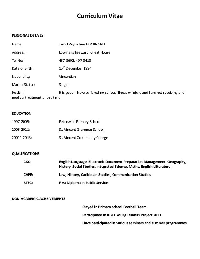 Curriculum Vitae Cv Format South Africa Examples - CV Galerry