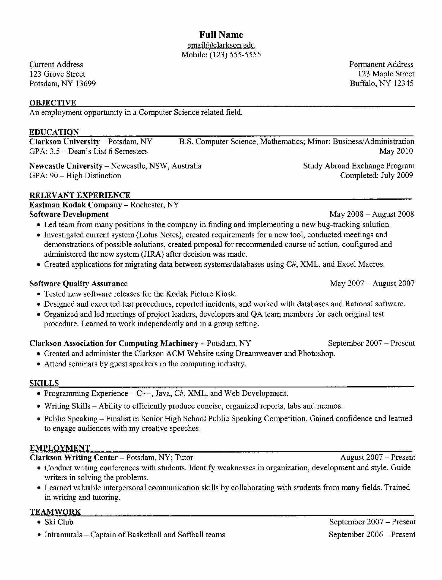 Mechanical Engineering Resume Template • Blackbackpub.com