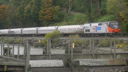 October 14, 2017
The head end of the Autumn Express is seen blowing through Milton on CSX's River Subdivision with AMTK P42DC 156, painted in special Amtrak heritage paint leading the way!