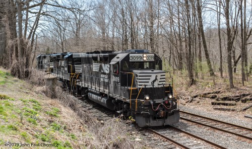 Three light units heading north through Brainards, NJ.