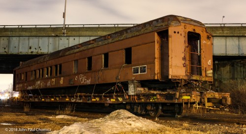 This CP passenger car wound up on a siding, near Liberty State Park, in Jersey City. I have no idea how it got there, nor where it was going.