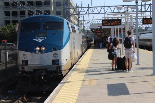 Train 157 arrives into New Haven's Union Station on Track 3. P42 Locomotive 96 was in charge of this train from Springfield, and here in New Haven, the diesel will be replaced by an electric ACS-64 Locomotive.