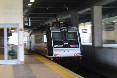 Northeast Corridor Line Train 7851 departs Secaucus Station. This train is an Express to Trenton.