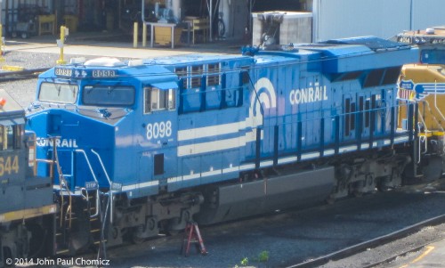 In a scene reminiscent of things past, we see Conrail back in Selkirk! Here the NS Conrail sits on the shop track in CSX Selkirk Yard.