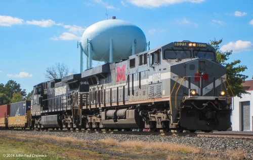 The Monongahela units leads an eastbound intermodal train through Manville.