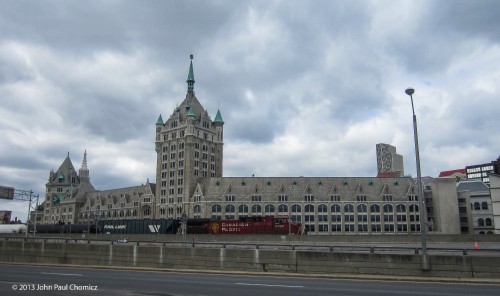 This ornate building, in Albany, started as the headquarters of the Delaware & Hudson River Railroad and is now the SUNY Administration building. Appropriately, the D & H's successor railroad is posed in front of it.