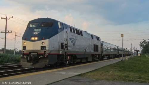 Amtrak departing from the Buffalo suburb of Depew, on the Chicago Line.